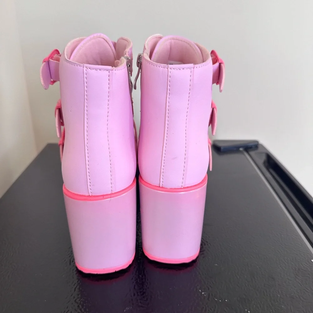 Pink Platform Wedge Ankle Boots with Heart Buckles